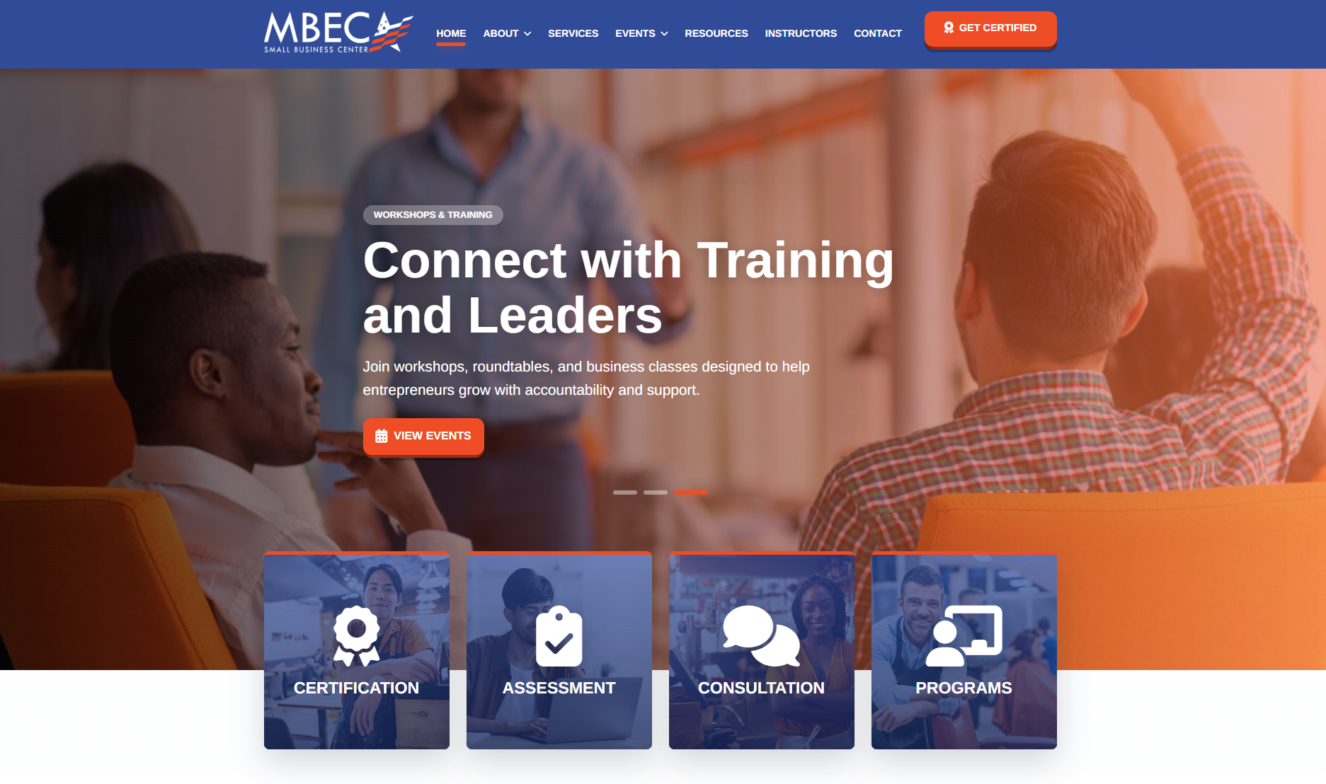 MBECA Small Business Center website homepage design