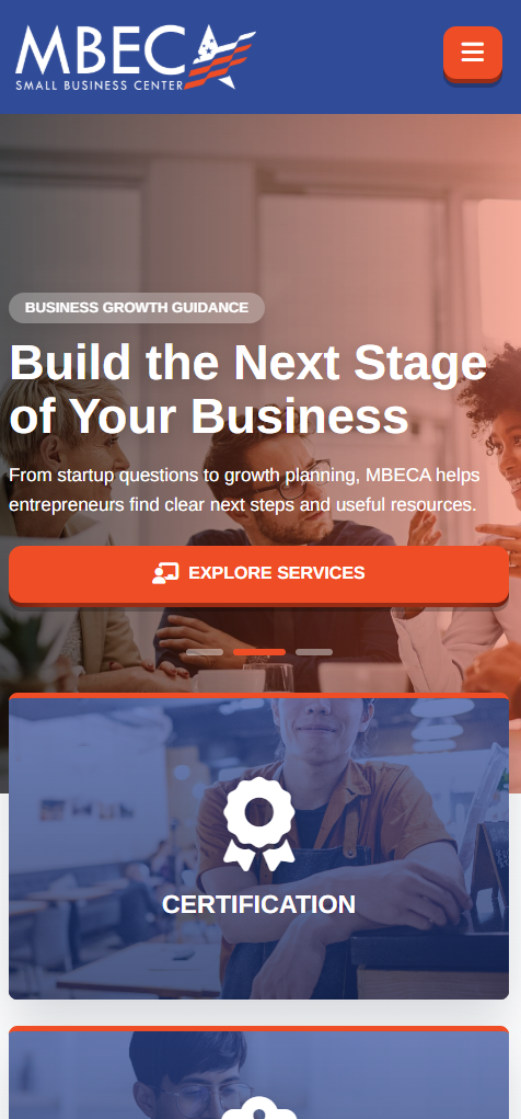 MBECA Small Business Center website mobile design