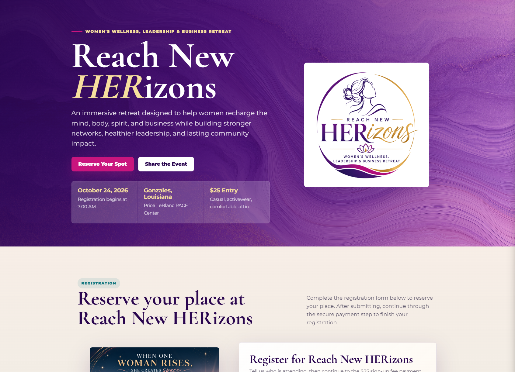 Reach New HERizons website desktop design