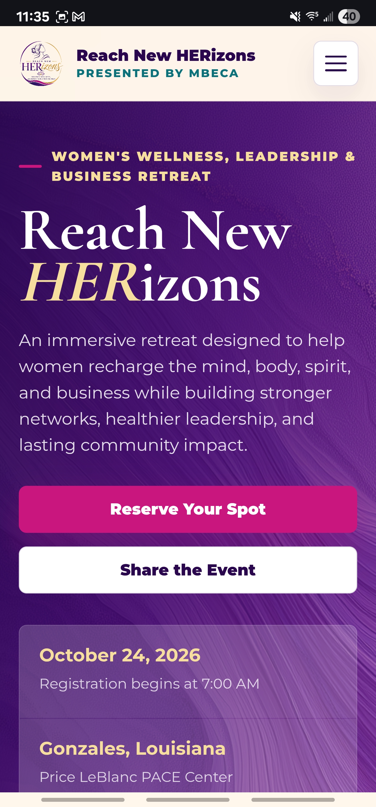 Reach New HERizons website mobile design