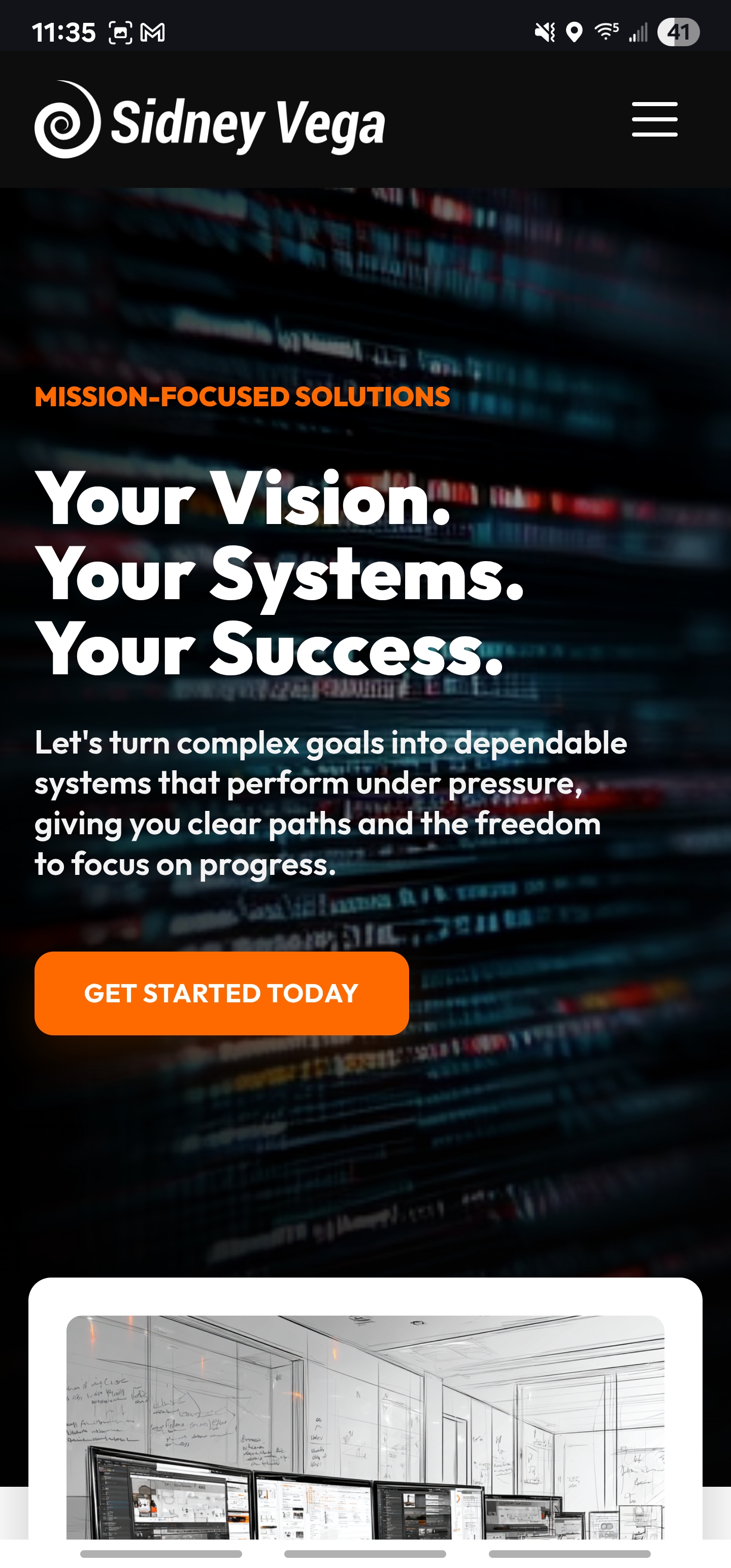 Sidney Vega website mobile homepage design