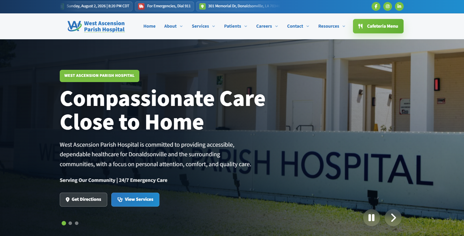 West Ascension Parish Hospital homepage desktop design