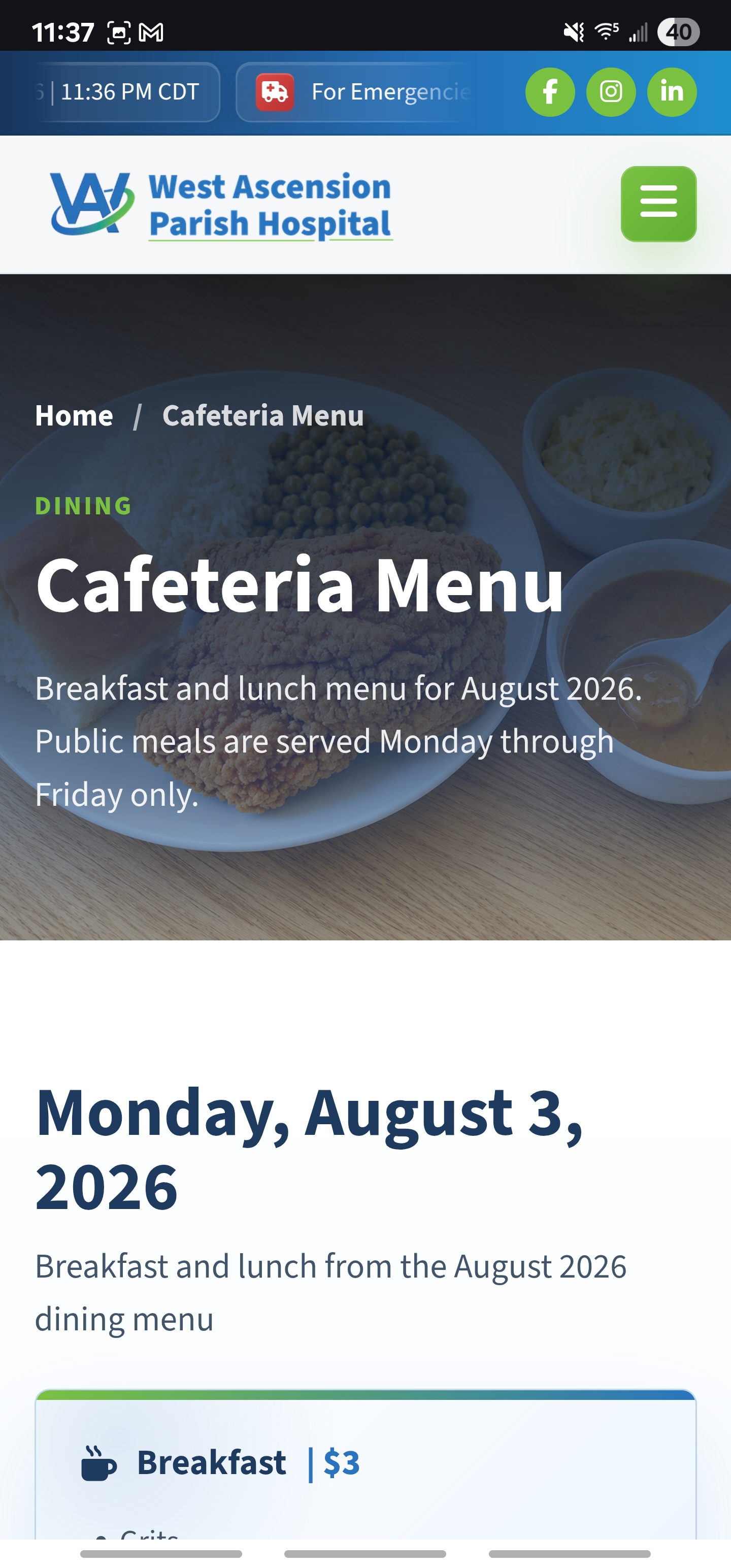 West Ascension Parish Hospital homepage mobile design