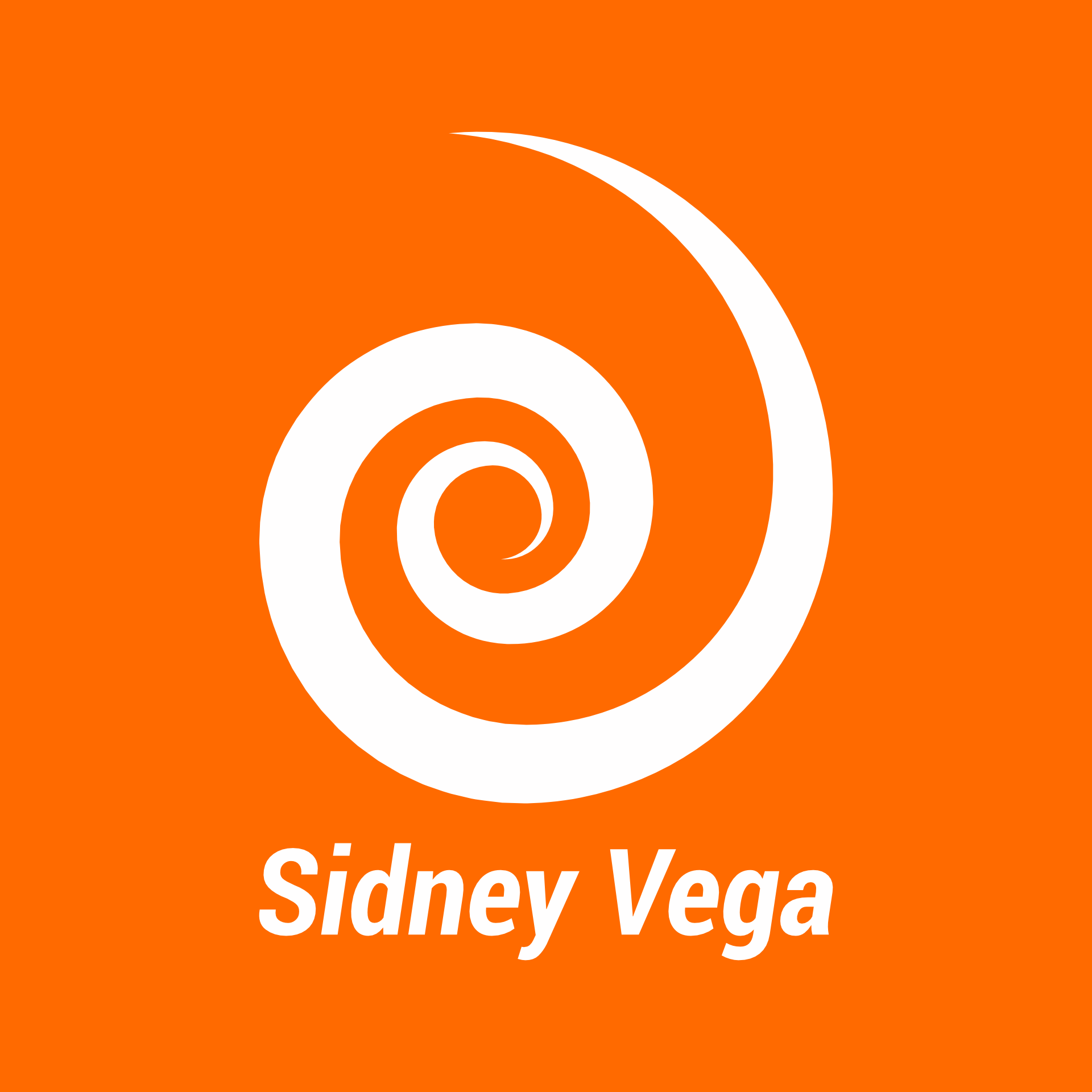 Sidney Vega stacked logo on an orange background
