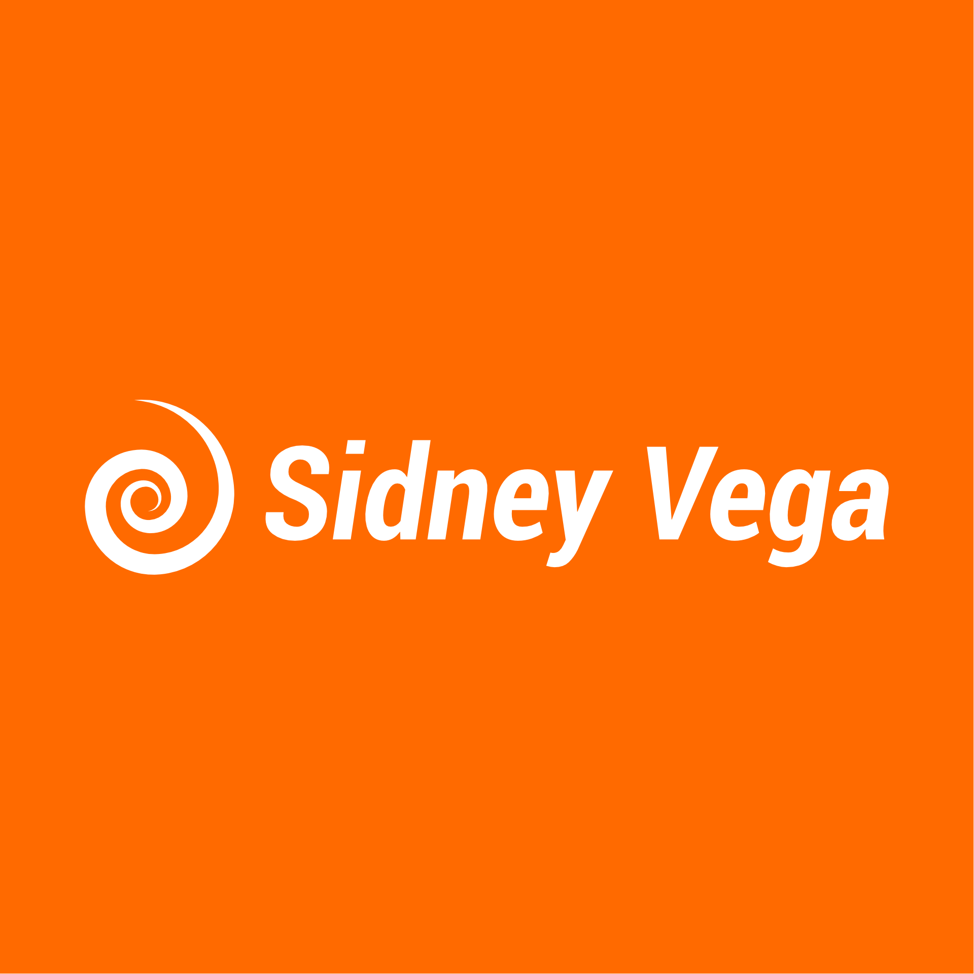 Sidney Vega wide logo on an orange background