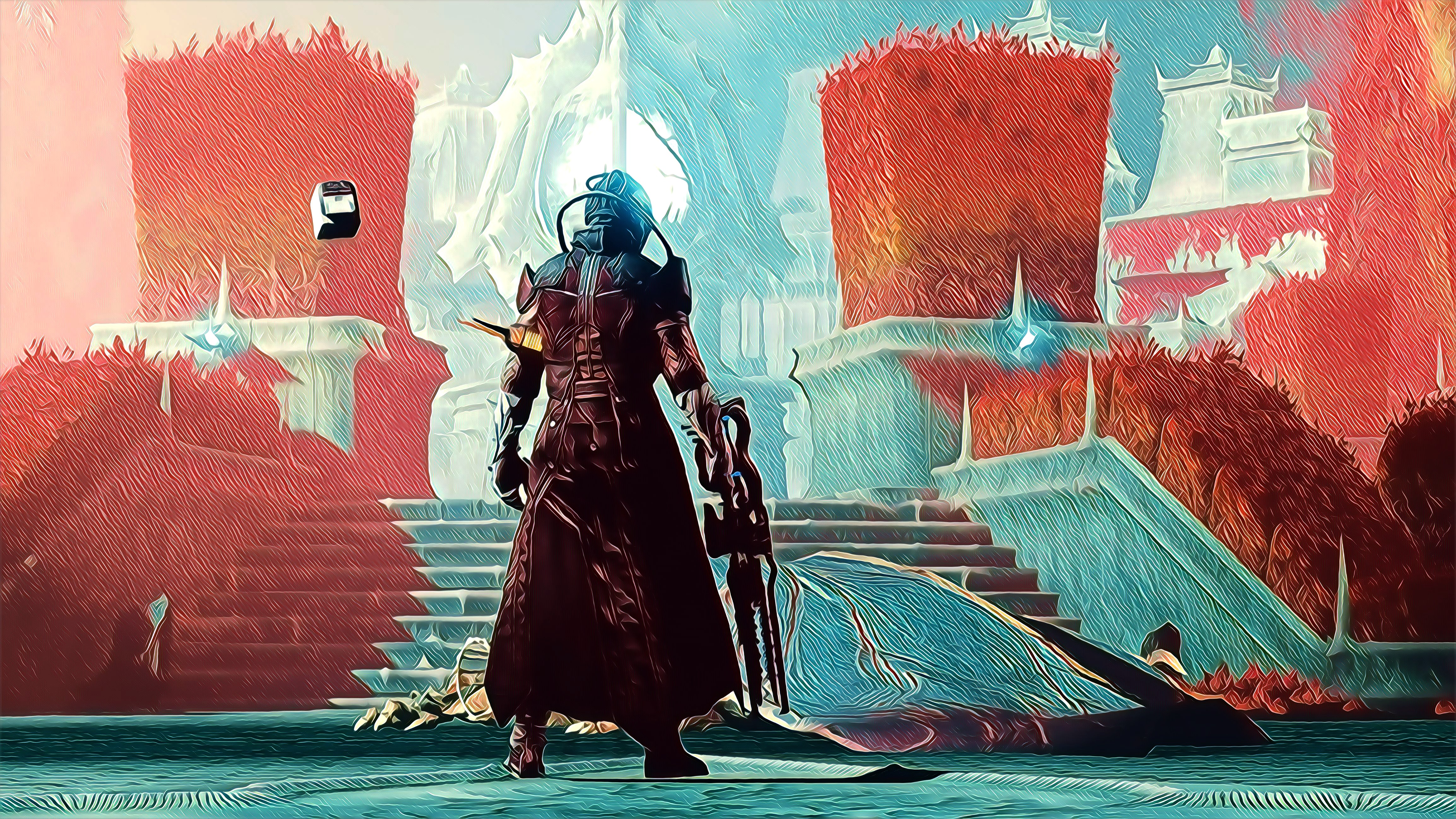 Stylized Destiny 2 Guardian at the Scarlet Keep