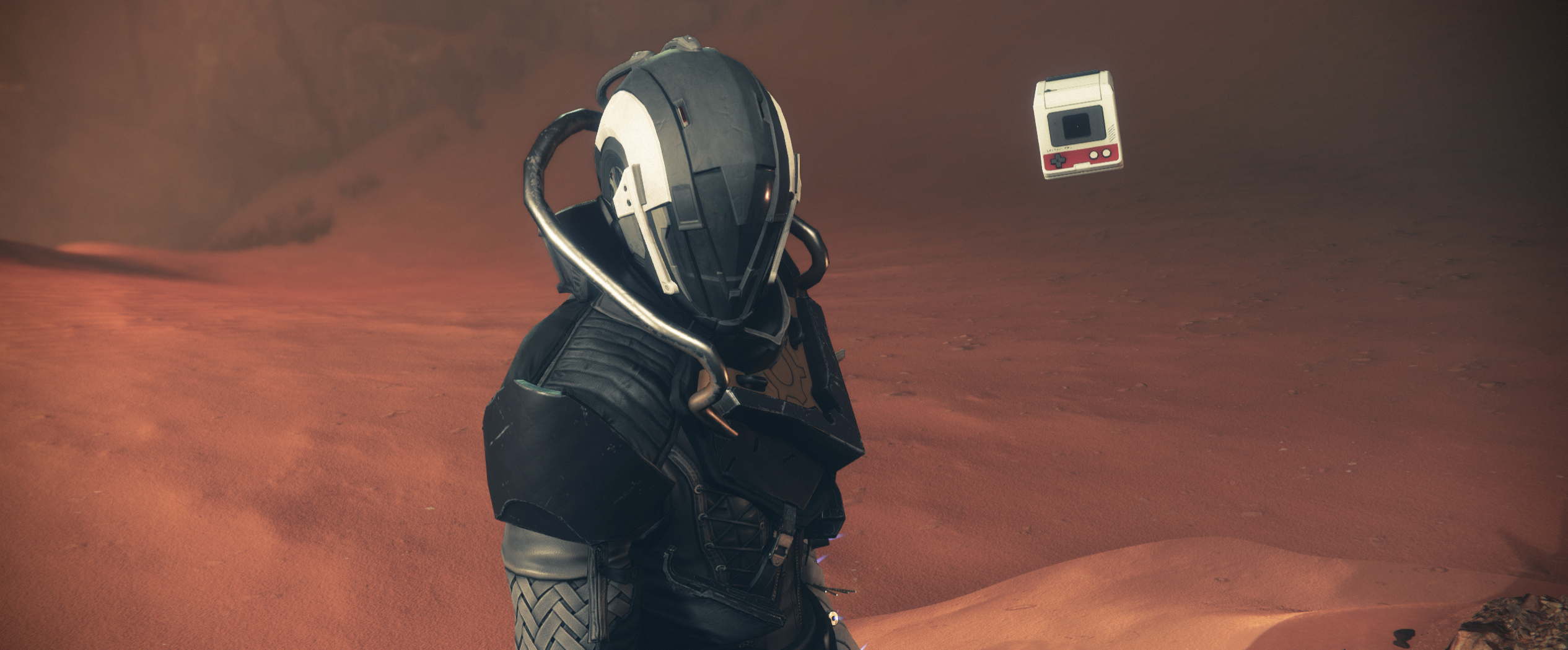 Destiny 2 Guardian and Ghost on the red sands of Mars