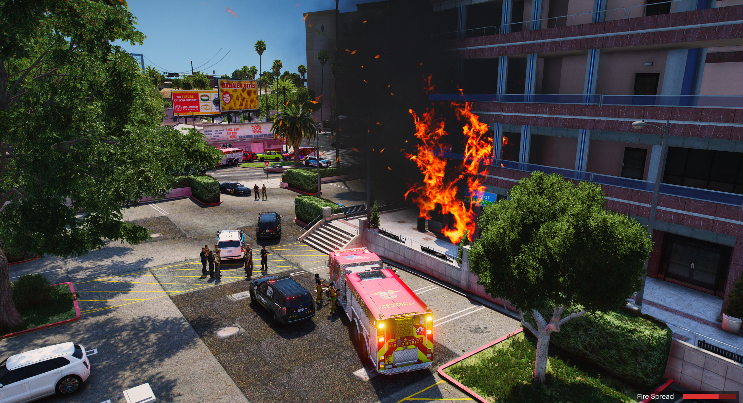 GTA V emergency response to a spreading building fire