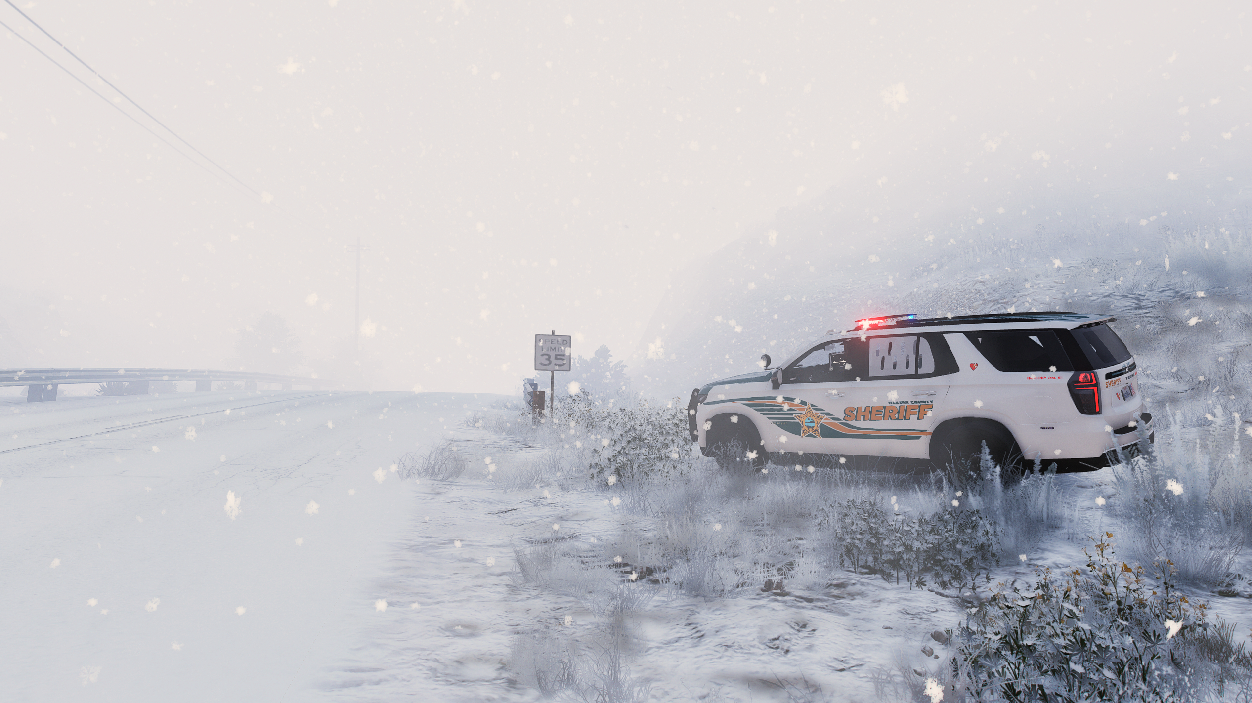 GTA V LSPDFR BCSO snow day traffic screenshot